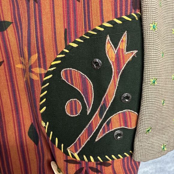 Vtg Up Cycled Patchwork Jacket XL Embroidered Lagenlook Teacher Pockets Oversize - Picture 4 of 16